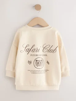 Next - Sweat-shirt en jersey à col rond imprimé au dos (3mois7ans) Écru Safari Club Clearance