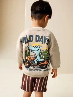Next Écru Wild Days - Ensemble Sweat-shirt et Shorts à Col rond (3mois-7ans) (3mois-7ans) New