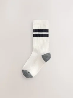 Next - Cushioned Semelle intérieure Cotton Rich Ribbed Tipped Chaussettes 5 Lot Écru/Bleu/Minéral Online