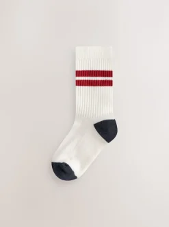 Next - Cushioned Semelle intérieure Cotton Rich Ribbed Tipped Chaussettes 5 Lot Écru/Bleu/Minéral Online