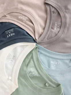 Next - Ajustement régulier - Lot de t-shirts essentiels en coton 6 Écru/Bleu/Vert/Neutre Mushroom/Gris/Pierre New