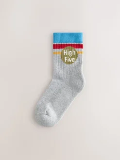 Next - Lot 5 paires de chaussettes Character riches en coton Écru/Moutarde/Rouge Slogan rétro