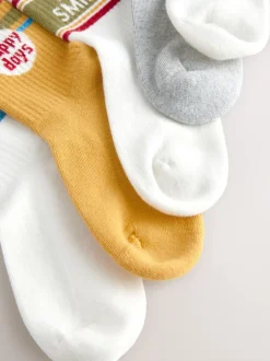 Next - Lot 5 paires de chaussettes Character riches en coton Écru/Moutarde/Rouge Slogan rétro