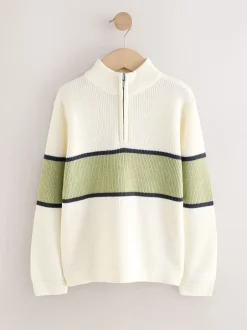 Next Écru/vert - Pull colorblock en maille à col zippé (3-16ans) Sale