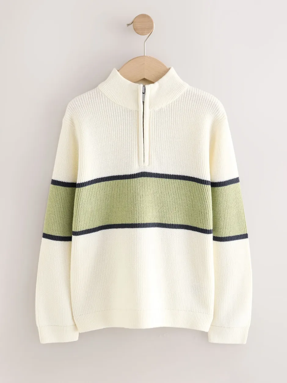 Next Écru/vert - Pull colorblock en maille à col zippé (3-16ans) Sale