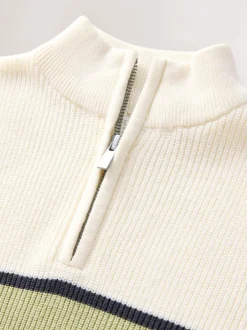 Next Écru/vert - Pull colorblock en maille à col zippé (3-16ans) Sale