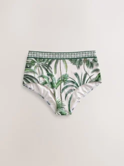 Next - Bas de bikini Imprimé Écru/vert palmier Clearance