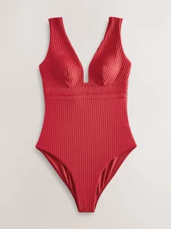 Next - Maillot de bain plongeant et galbant avec contrôle du ventre Côtes rouges Sale