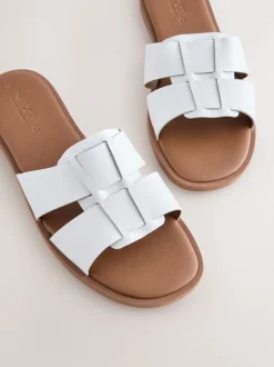 Next - Sandales mules à fente Cuir blanc Sale