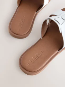Next - Sandales mules à fente Cuir blanc Sale