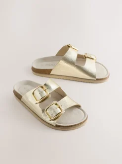 Next Cuir doré - Sandales à double bride avec semelle plantaire Best