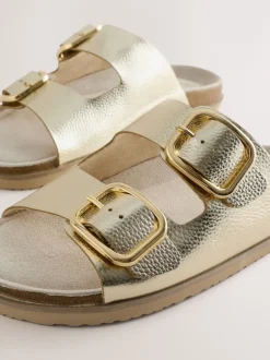 Next Cuir doré - Sandales à double bride avec semelle plantaire Best