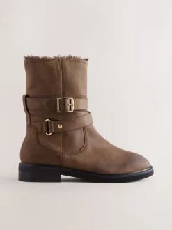 Next Cuir huilé marron châtaigne - Bottines Forever Comfort® à boucle doublées de peau de mouton