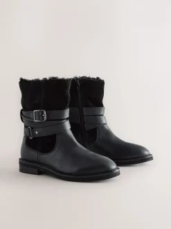 Next Cuir huilé noir - Bottines Forever Comfort® à boucle doublées de peau de mouton Online