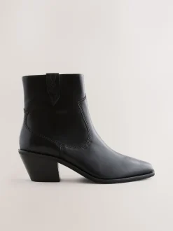 Next Cuir noir - Bottines cowboy à talons carrés Hot