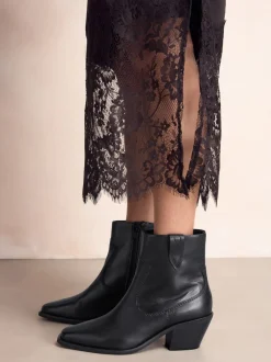 Next Cuir noir - Bottines cowboy à talons carrés Hot