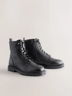 Next Cuir noir - Bottines Forever Comfort à lacets et bout carré Outlet