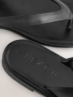 Next Cuir noir - Sandales à entredoigt carré Best