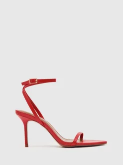 Reiss Cuir rouge - Sandales à talons aiguilles à bretelles Charlotte