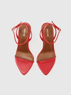 Reiss Cuir rouge - Sandales à talons aiguilles à bretelles Charlotte