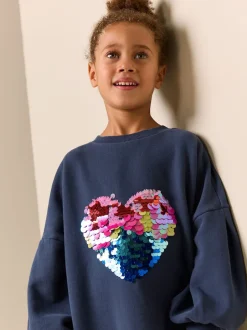 Next - Robe-chaussette (3-16ans) Cœur à sequins bleu marine