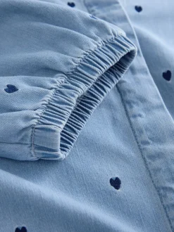 Next Cœur Bleu bleu marine - Chemisier en denim à manche bouffante et col en V brodé cœur Online