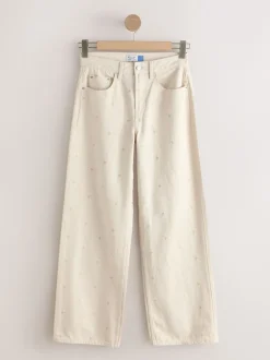 Next - Jean large Cœur brodé écru Discount