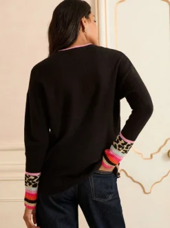 Love & Roses - Col rond Cosy Pull Cœur Noir Imprimé animal Best