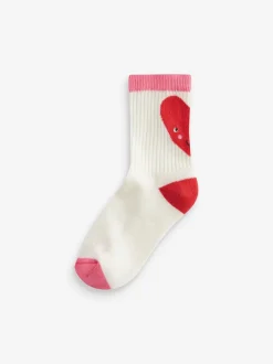 Next - Lot de 3 paires de chaussettes de sport pour l'école enrichies en coton matelassées cœur Rose/Blanc