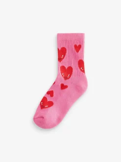 Next - Lot de 3 paires de chaussettes de sport pour l'école enrichies en coton matelassées cœur Rose/Blanc
