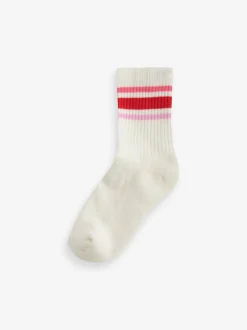 Next - Lot de 3 paires de chaussettes de sport pour l'école enrichies en coton matelassées cœur Rose/Blanc