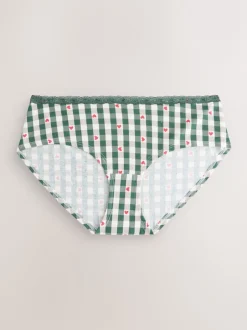 Next - Lot de 4 culottes en coton et dentelle Cœur rouge/vert à carreaux Sale