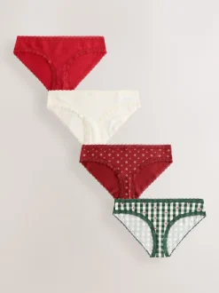 Next - Lot de 4 culottes en coton et dentelle Cœur rouge/vert à carreaux Hot