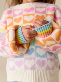 Little Bird by Jools Oliver Cœurs arc-en-ciel pastel - pull color block en maille Best