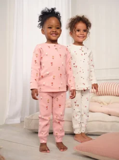 Next Cœurs écru/rose - Lot de 2 pyjamas gaufrés (9mois à12ans) Sale