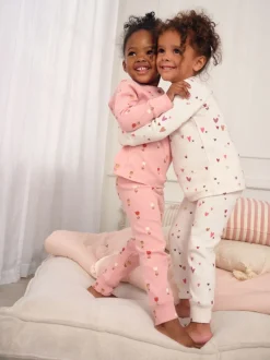 Next Cœurs écru/rose - Lot de 2 pyjamas gaufrés (9mois à12ans) Sale