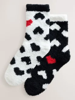 Next Cœurs rouges noir/blanc - Lot de 2 paires de chaussettes douillettes Sale