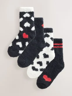 Next Cœurs rouges noir/blanc - Lot de 4 paires de chaussettes douillettes New