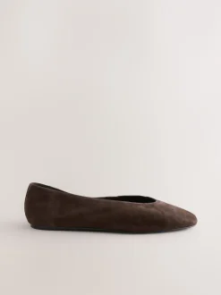 Next - Ballerines bout rond en cuir Daim marron chocolat New