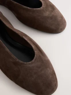 Next - Ballerines bout rond en cuir Daim marron chocolat New