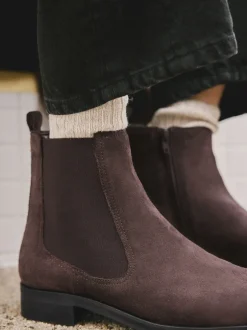 Next - Bottines Chelsea ultra confortables Daim marron chocolat New