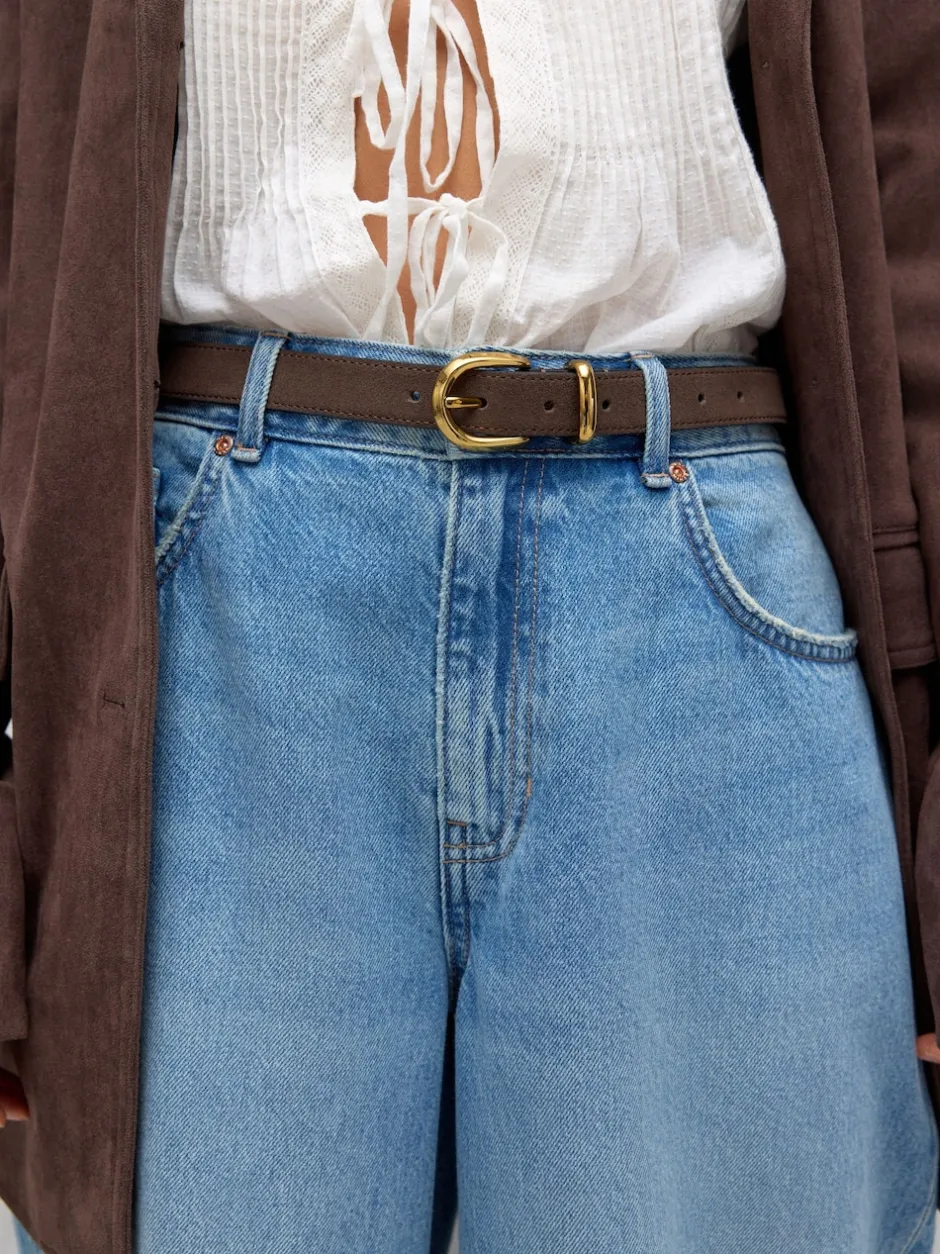 Next Daim marron chocolat - Ceinture mi-longue N. Premium Made In Italy Sale