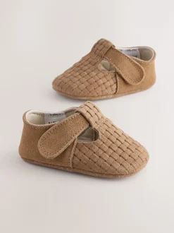 Next Daim tissé Fauve - Leather Bébé T-Bar Chaussures (0-24mths) Hot