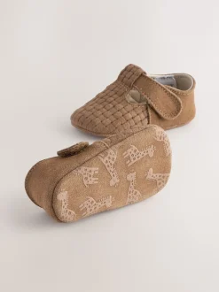 Next Daim tissé Fauve - Leather Bébé T-Bar Chaussures (0-24mths) Hot