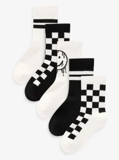Next - Cushioned Semelle intérieure Cotton Rich Ribbed Tipped Chaussettes 5 Lot Damier blanc/noir Sale