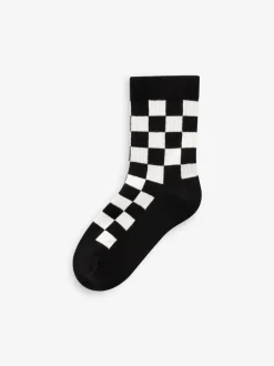 Next - Cushioned Semelle intérieure Cotton Rich Ribbed Tipped Chaussettes 5 Lot Damier blanc/noir Sale