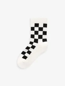 Next - Cushioned Semelle intérieure Cotton Rich Ribbed Tipped Chaussettes 5 Lot Damier blanc/noir Sale