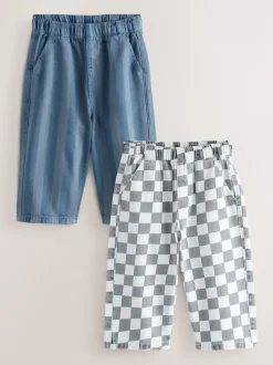 Next Damier/rayures bleues - Lot de 2 pantalons larges à enfiler (3mois7ans) Discount