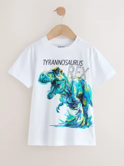 Next - T-shirt imprimé graphique à manches courtes coupe régulière (3-16ans) Dino blanc/bleu Discount