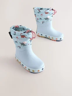 Next Dinosaure bleu - Bottes en caoutchouc Thinsulate doublées à revers Outlet